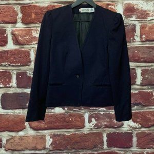 VINTAGE SAKOWITZ WOMEN’S 100% WOOL NAVY BLUE SINGLE BUTTON FRONT BLAZER JACKET